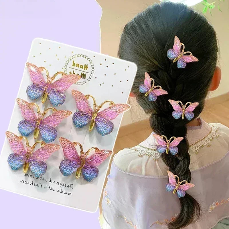 5pcs/set Butterfly Hair Clips Sweet Women Gradient Small Hairpins Mini Baby Girls Cute Colors Barrette Headwear Hair Accessories